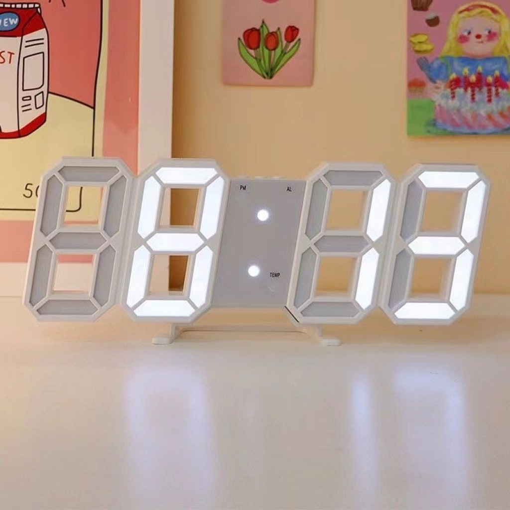 LED 3D годинник настінний білий
