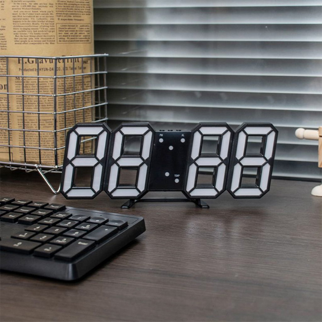 LED 3D годинник настінний чорний