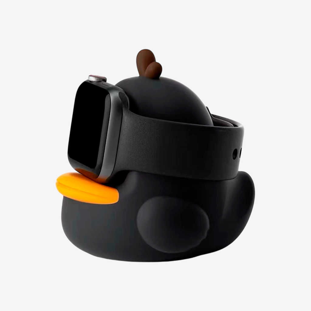 Чорна зарядна стійка для Apple Watch у вигляді качки